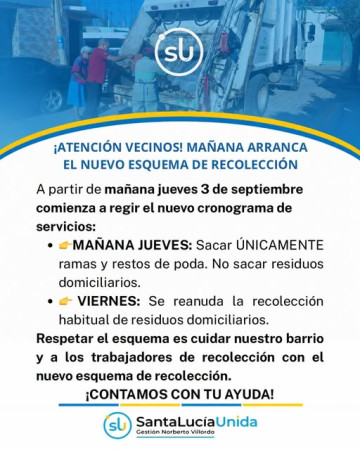 COMUNICADO IMPORTANTE: Inicio del nuevo esquema de recolección de residuos